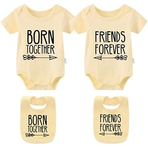 YSCULBUTOL Baby Twins Bodysuits Best Friends Forever Baby Clothes Set with Bibs Girl Outfit with hat