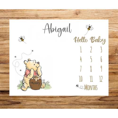 Custom Winnie-the Pooh Milestone Blanket, Tig.ger Piglet Eeyore Monthly Growth Cartoon Fleece Blanket, Newborn Nursery, Baby Shower Decor
