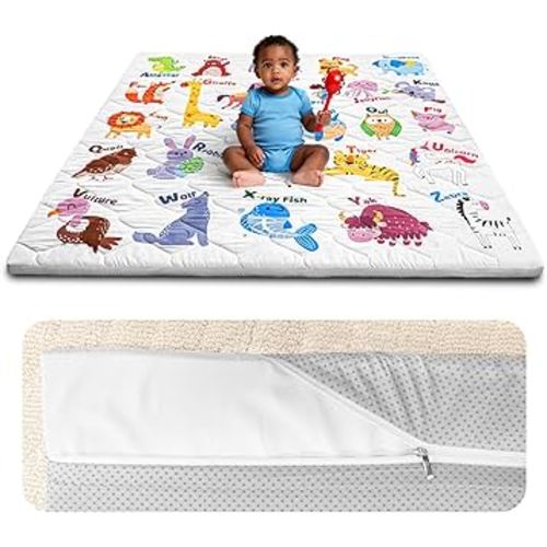 Foam Baby Play Mat 50x50, Removable and Machine Washable Cover, Thicken Cushioning Playmat and Perfect for Playpen, Non-Slip Bottom, Easy to Clean for Infants, Toddlers & Babies(Animal)