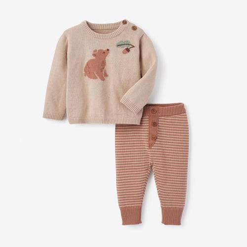 Bear Knit Baby Sweater + Pant Set 3M / TAN/RUST