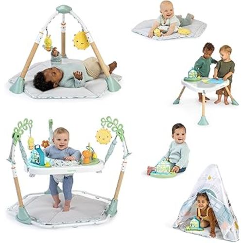 Ingenuity Tummy-to-Toes 6-in-1 Milestone Center, Play Gym, Foldable Mat, Music and Nature Sounds, Lights, Activity Jumper, Table, Playhouse, for Ages 0-48 Months