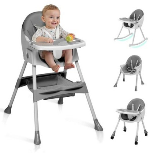 Karl Home 6-in-1 Portable Feeding Rocking Seat Baby High Chair Dining Chair in Gray