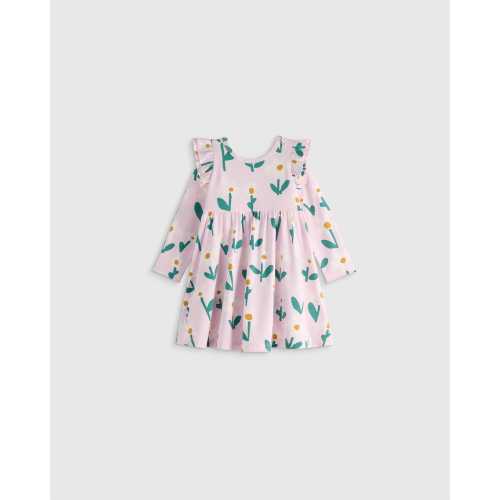 Bamboo Long Sleeve Flutter Twirl Dress in Bright Daisies