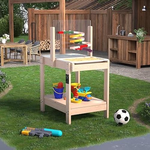 Sensory Table for Toddlers,4-in-1 Wooden Toddler Sensory Table with 2 Storage Bins, Sand and Water Desk for Toddlers, Wooden Kids Activity Play Sand Desk for Drawing,Studying,Dining