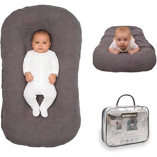 Bubbyhuts Baby Lounger - Snuggle Cozy Me Infant Lounger for Newborn 0-12 Months, Muslin Cover，Portable Breathable & Soft Baby Nest Lounger for Home and Travel - Grey