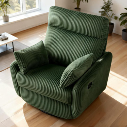 Latitude Run® 37.5 Inch Modern Swivel Glider Recliner With Footrest And Adjustable Backrest,Soft Plush Corduroy Fabric | Wayfair