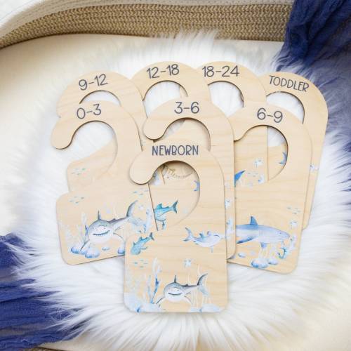 Shark Clothing Dividers, Ocean Life Baby Clothing Divider, Wood Wardrobe Divider, Nursery Closet Divider, Shark Nursery Theme O32