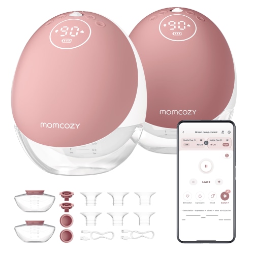 Momcozy M9 Wearable Hands-Free Breast Pump, App Control with Personalized Multi-Modes & 15 Levels, 24mm Silicone Flange, Infant/Toddler Use, 2 Pack,Cozy Red