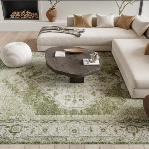 Bungalow Rose Haydel Oriental Machine Washable Power Loom Polyester Area Rug in Ivory/Green & Reviews | Wayfair