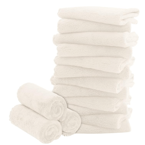 16 Pack Baby Washcloths - Luxury Coral Fleece - Extra Absorbent and Soft Wash Clothes for Newborns, Infants and Toddlers - Suitable for Sensitive Skin and New Born - Baby Shower - Cream, 10x10 Inch