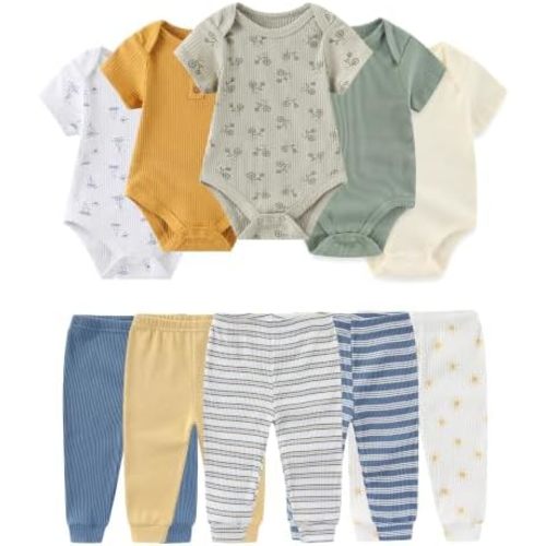 Baby Girl Bodysuit and Pant Set Cotton Ribbed Mix Summer Infant Girls Clothes Outfits 0-12 Month
