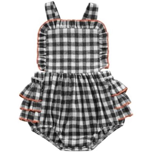 Douhoow Baby Girl Romper Sleeveless Plaid Ruffle Baby Bubble Romper Bodysuit Jumpsuit Infant Girl Summer Clothes