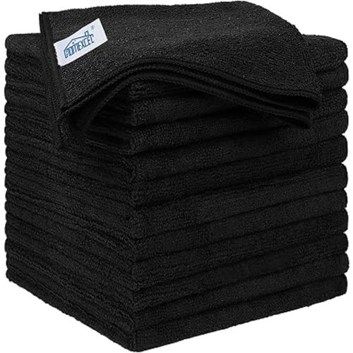 HOMEXCEL Black Microfiber Cleaning Cloth 12 Pack, 12.5 x 12.5 inch Microfiber Towels for Cars, Ultra Absorbent Car Washing Cloth, Lint Free Streak Free Cleaning Rags for Car, Kitchen, and Window