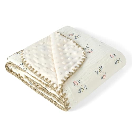 Baby Blanket Double Layer Cotton 40 x 40 Soft Receiving Blanket with Pattern Machine Washable Retro Flower