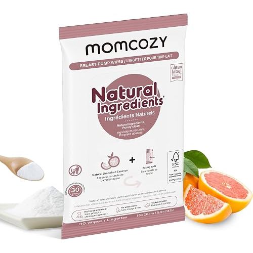 Momcozy Natural Breast Pump Wipes for Parts Cleaning On-The-go, 30 Count, Flash Clean & Resealable