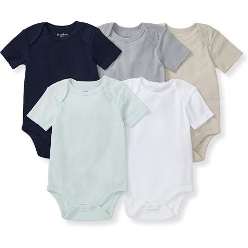 Burt's Bees Baby Unisex Bodysuits, Short Sleeve Organic Sleepwear, 5-Pack