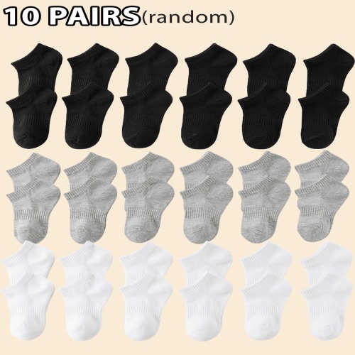 10 Pairs of Solid Color Black, White And Grey Baby Socks Combination