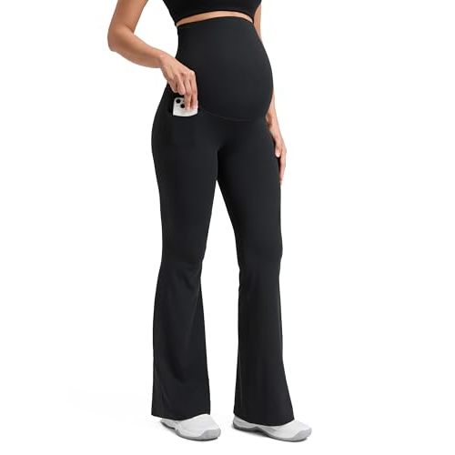 CRZ YOGA Maternity Flare Leggings Pocket 29'' | Butterluxe, Extremely Soft, Gentle Compression, Yoga, Super High Rise, U-shaped Belly, Pregnancy and Postpartum