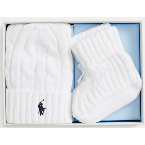 Cable-Knit Cotton Beanie & Bootie Set