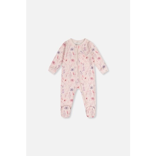 Organic Cotton Floral Front Zipper Footed One Piece Pajama