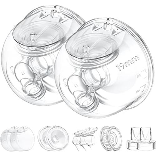 Two Full Milk Collector Cup Sets with 19mm Flange Compatible with Momcozy S12 Pro/S9 Pro Breast Pump, NOT for S9/S12, Replacement Pump Parts with Duckbill Valve, Flange, Diaphragm, Linker, Collector