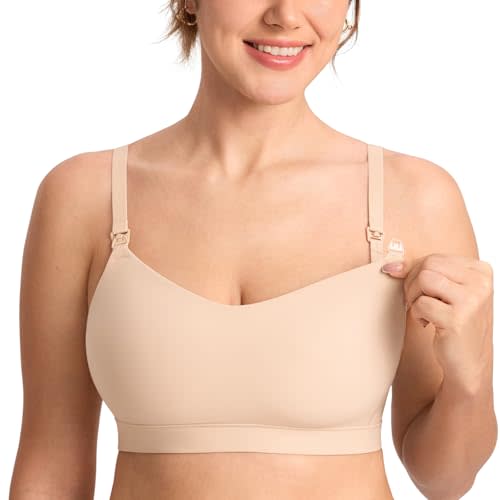 MOMANDA Light Padded Nursing Bras for Breastfeeding Seamless Full Coverage Maternity Bras with One-Piece Molded Cups
