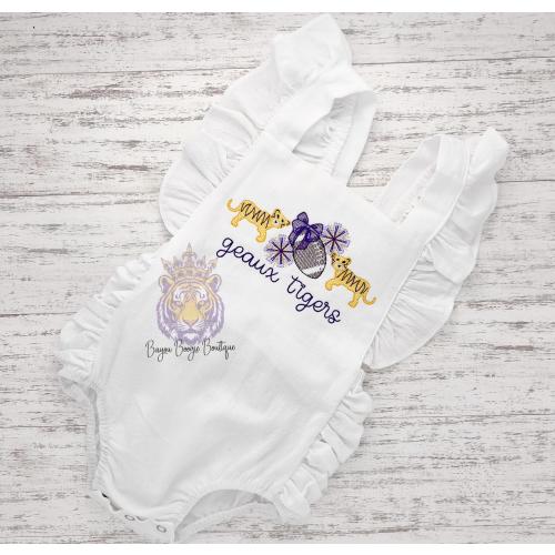 Girls' Embroidered LSU Tigers Outfit: Geaux Tigers Game Day Romper