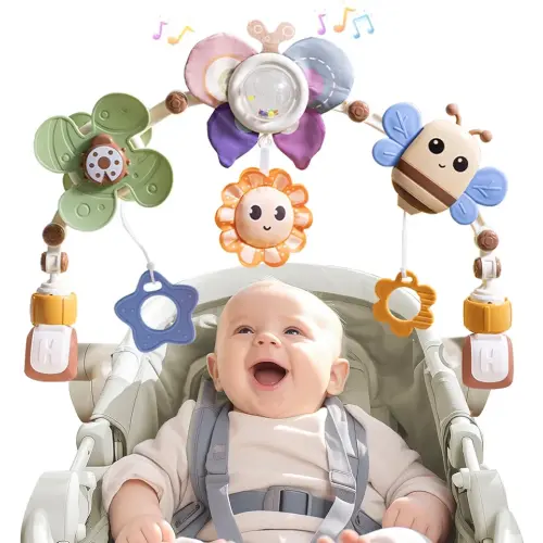 qesfir Adjustable Baby Stroller Arch Toys - Car Seat Toys Play Arch Crib Bassinet Toy Activity Arch with Fascinating Toy for Stimulating Baby's Senses Developing Motor Skills Infants Toddlers Gifts