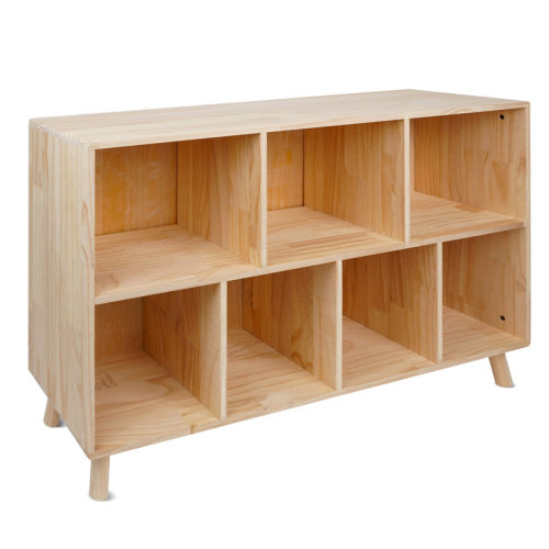 George Oliver Solid Pine Wood 7-Compartment Storage Cabinet, Fixed Shelves Organizer For Books