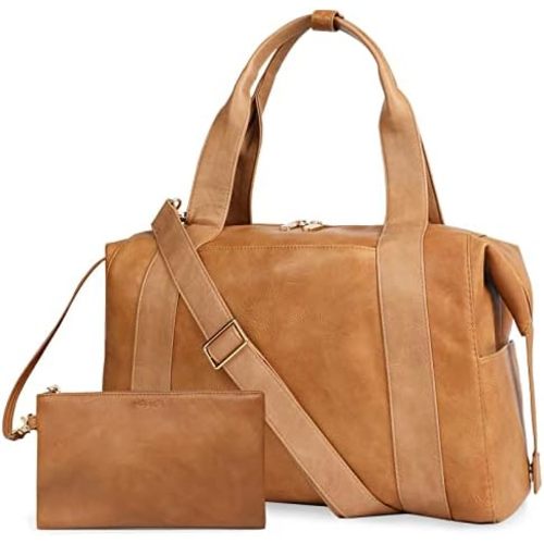 miss fong Diaper Bag Tote, Baby Bag,Leather Diaper Bag,Baby Tote Bag with 9 Pockets,Large Mommy Bag with Small Purse and Shoulder Strap,3 Insulated Pockets-Brown