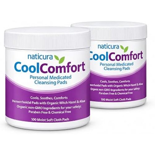 Naticura CoolComfort Witch Hazel Wipes for Hemorrhoid Treatment 200 Pads