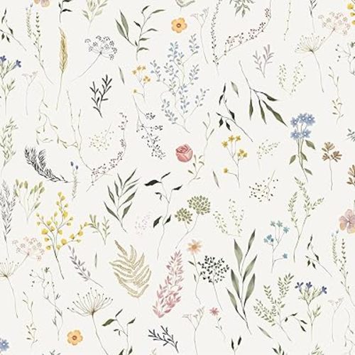 Dimoon 78.7"x16.1" Floral Peel and Stick Wallpaper Beige Contact Paper Thicken Wallpaper Delicate Flower Waterproof Green Leaf White Self Adhesive Removable Wall Paper Shelf Liner Decal Vinyl Roll
