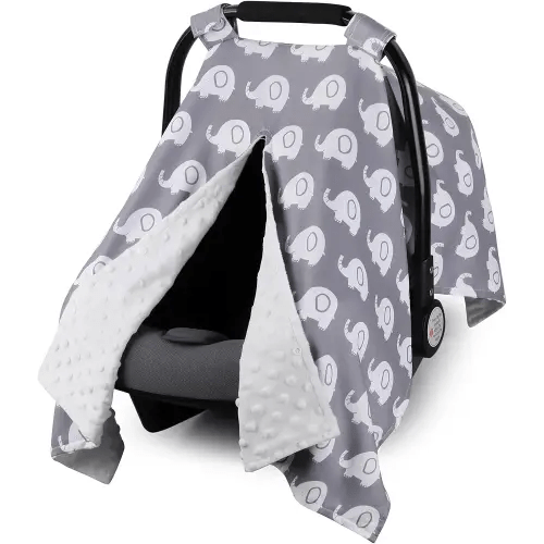 Rquite Car Seat Cover Baby, Carseat Covers for Boy Girl, Minky Infant Car Seat Cover Winter, Peekaboo Opening Car Seat Canopy, Multiuse Baby Carrier, Stroller, Nursing Cover, Minky Blanket, Elephant