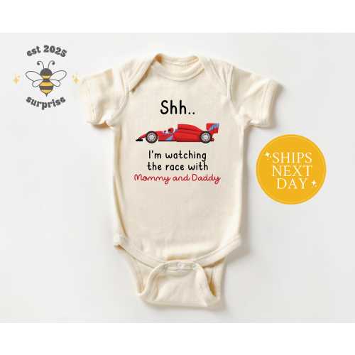 Race Car Baby Onesie® - Watching the Race with Mommy and Daddy - Racing Gift Bodysuit - F1 Baby Shower Outfit