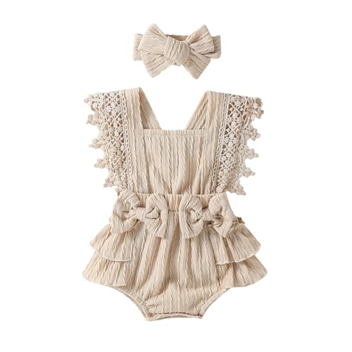 Douhoow Infant Baby Girl Plaid Romper Baby Short Sleeve Pleated Romper Bodysuit Summer Spring Outfits