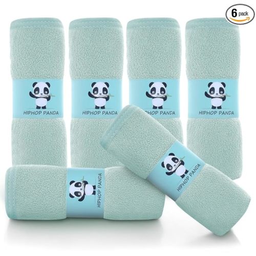 HIPHOP PANDA Baby Washcloths, Rayon Made from Bamboo - 2 Layer Ultra Soft Absorbent Newborn Bath Face Towel - Reusable Baby Wipes for Delicate Skin - Green, 6 Pack