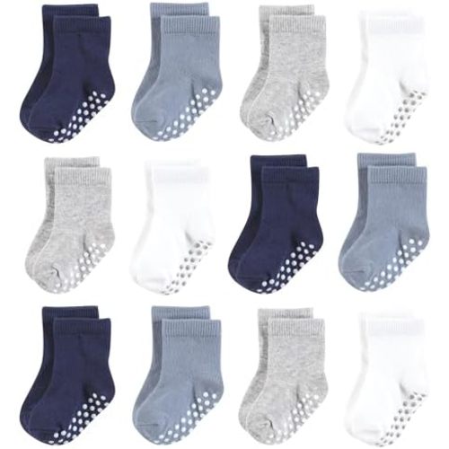 Hudson Baby Infant Boy Cotton Rich Newborn and Terry Socks, Blue Gray Basic, 0-6 Months