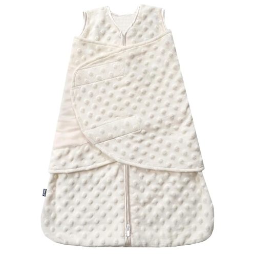 HALO Sleepsack Swaddle, 3-Way Adjustable Swaddle Blanket, TOG 3.0, Velboa, Cream Plush Dots, Small, 3-6 Months