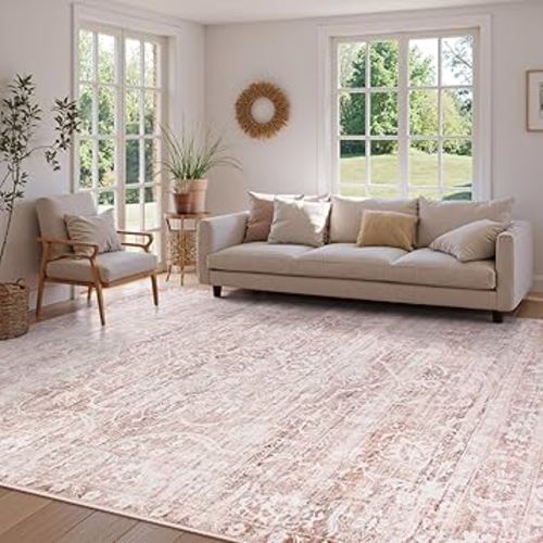 Lahome Pink Area Rugs 8x10,Washable Boho Living Room Rugs,Floral Large Area Rugs Non-Slip Soft Bedroom Rug 8x10 Under Bed Baby Girl Nursery Rug for Dining Room Table Office (Pink,8'X10')