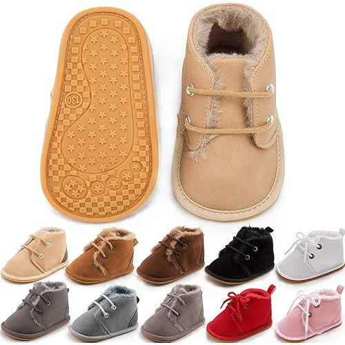 Meckior Baby Booties Newborn Infant Unisex Baby Girls Boys Velvet Rubber Anit-Slip Sole Shoes Toddler Fleece Cozy Winter Warm Prewalker Boots