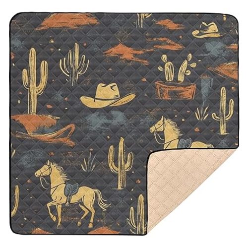 Baby Play Mat Western Cowboy Horse 50" X 50" Play Gym Crawling Mat Soft Non-Slip Portable Picnic Floor Mat for Infant, Babies, Toddler, Kids