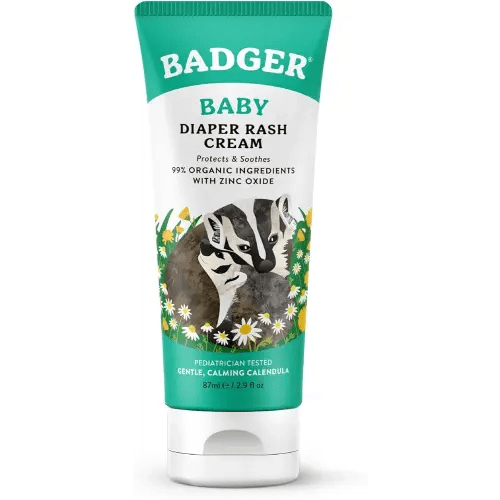 Badger Diaper Cream, 99% Organic Diaper Rash Cream for Baby, Zinc Oxide Ointment w/Soothing Calendula Cream for Sensitive Baby Skin, 2.9 fl oz