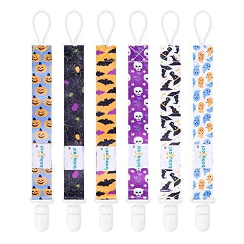 babygoal Halloween Pacifier Clips, 6 Pack Binky Paci Holder Leashes Fits for Most Pacifiers and Binkies 6PB18