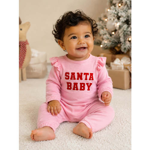 Santa Baby Pink / Organic Long Sleeve Ruffle (6-12 Month Option)