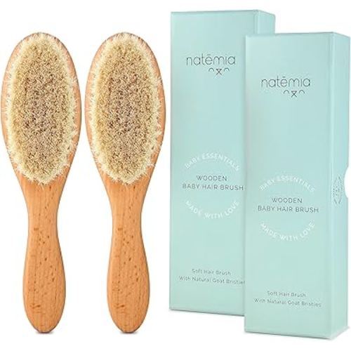 Natemia Baby Hair Brush 2 Pack - Soft Bristle Hair Brush Baby, Baby Registry Gift, Soft Baby Brush, Toddler Hair Brush, Newborn Baby Essentials, Baby Brush for Hair, Wooden Baby Brush
