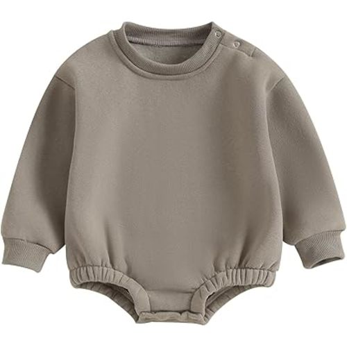 Gueuusu Newborn Warm Sweatshirt Romper Baby Boy Girl Solid Crewneck Long Sleeve Fleece Sweater Bodysuit Thick Winter Clothes