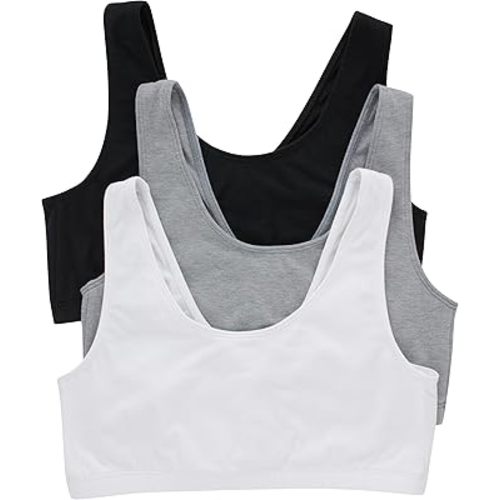 Hanes Women's Pack, Cotton Scoopneck Bralette, Low-Impact Sports Bra, 3-Pack
