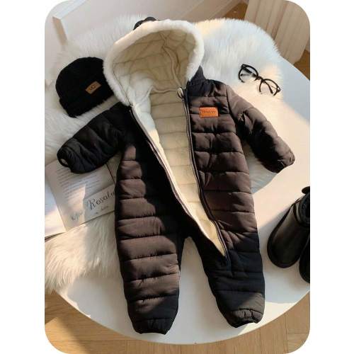 Newborn Baby Boy Unisex Thermal-Lined Hooded Jumpsuit, Thick Winter Snowsuit | SHEIN USA