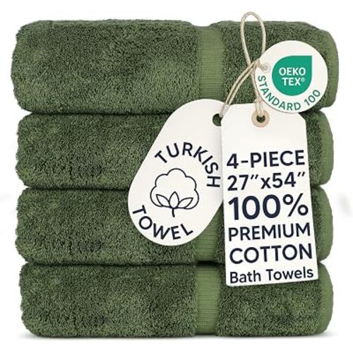 Chakir Turkish Linens 100% Cotton 4-Pack Bath Towels 27x54, Moss