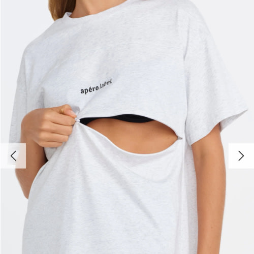 Breastfeeding Minimalist Embroidered Longline Tee - Grey Marle / Black – Apero Label